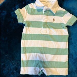 Ralph Lauren Kids Polo Romper in Green and White Stripes